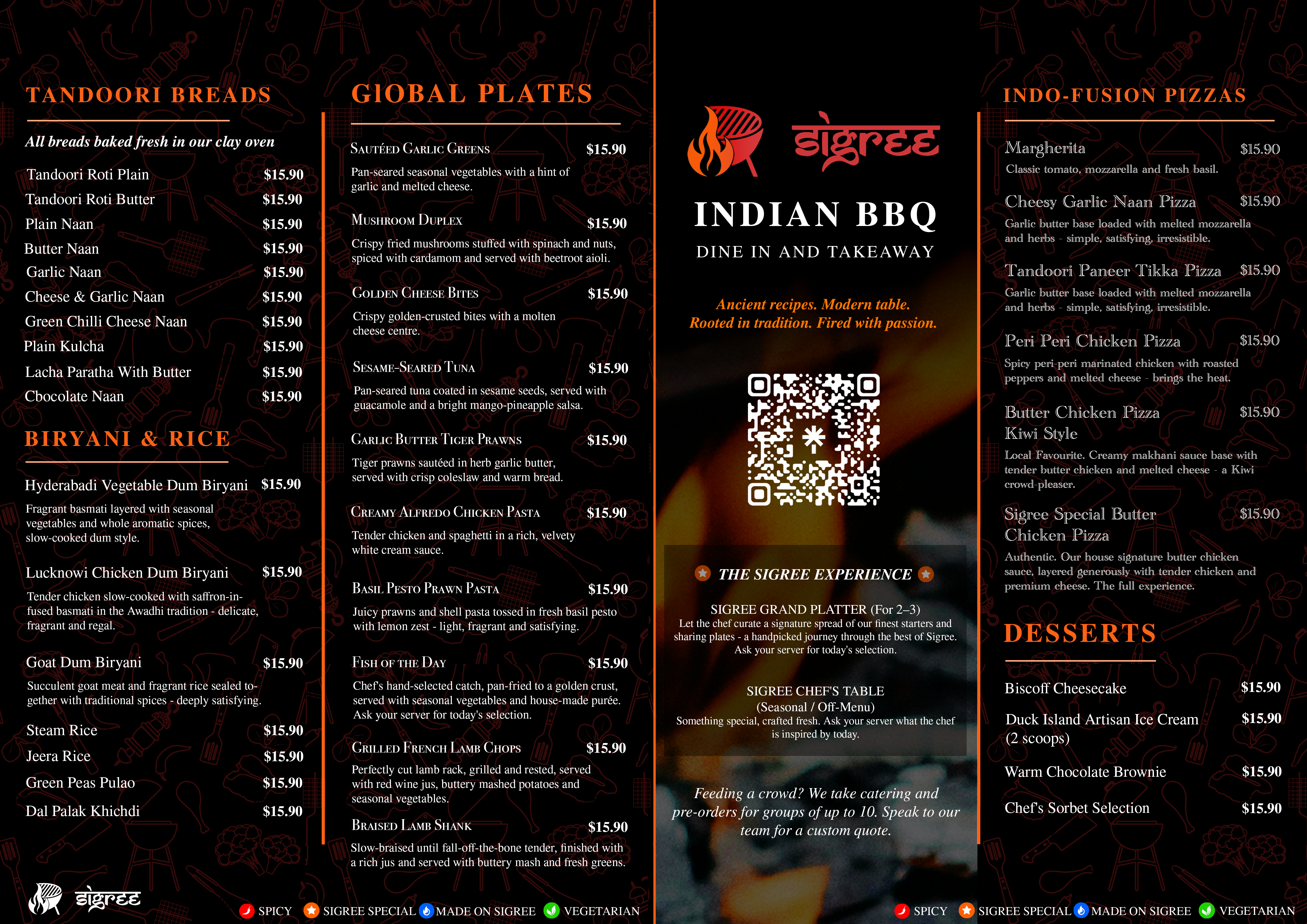 Sigree Indian Cuisine food menu, page 1
