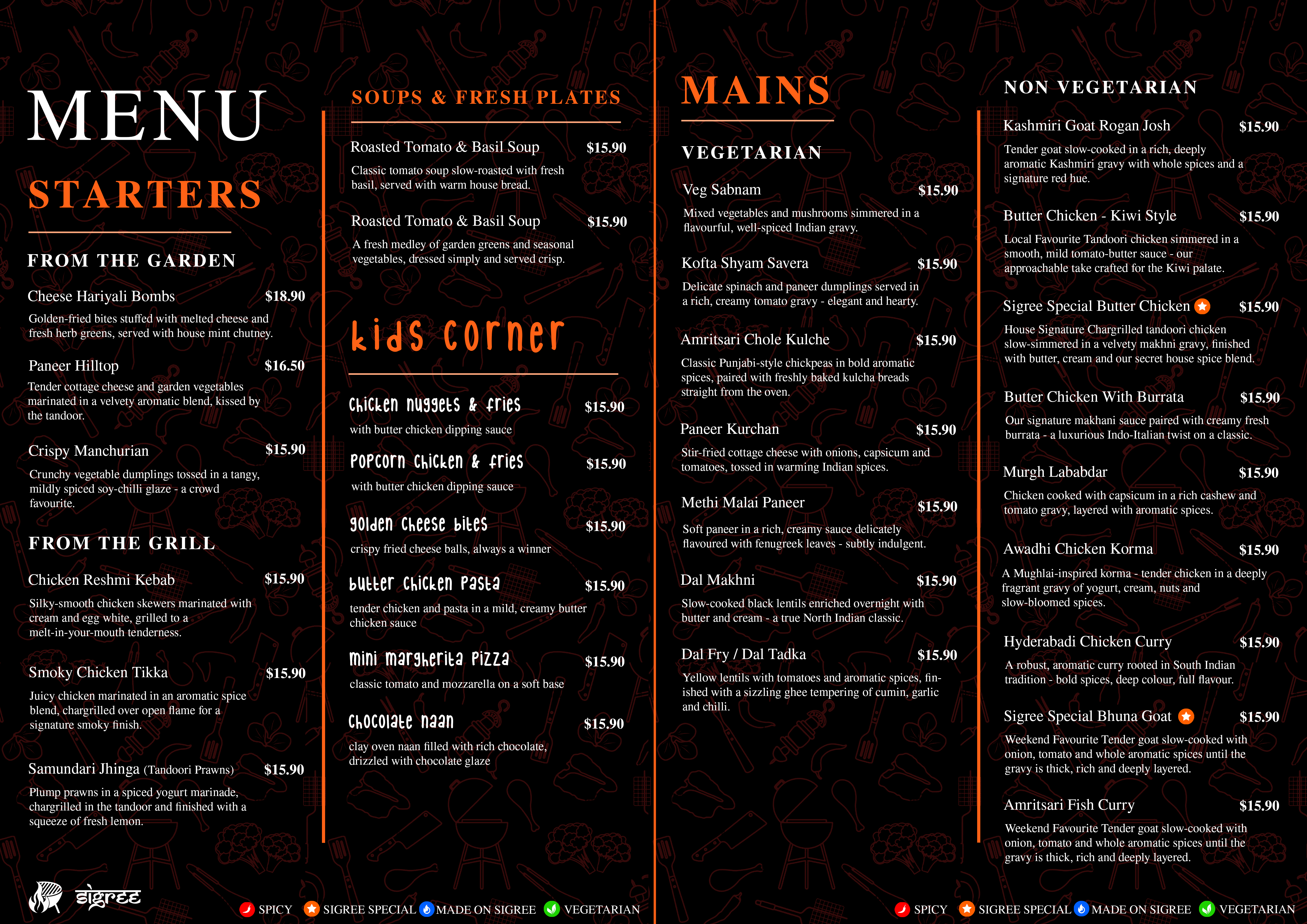 Sigree Indian Cuisine food menu, page 2